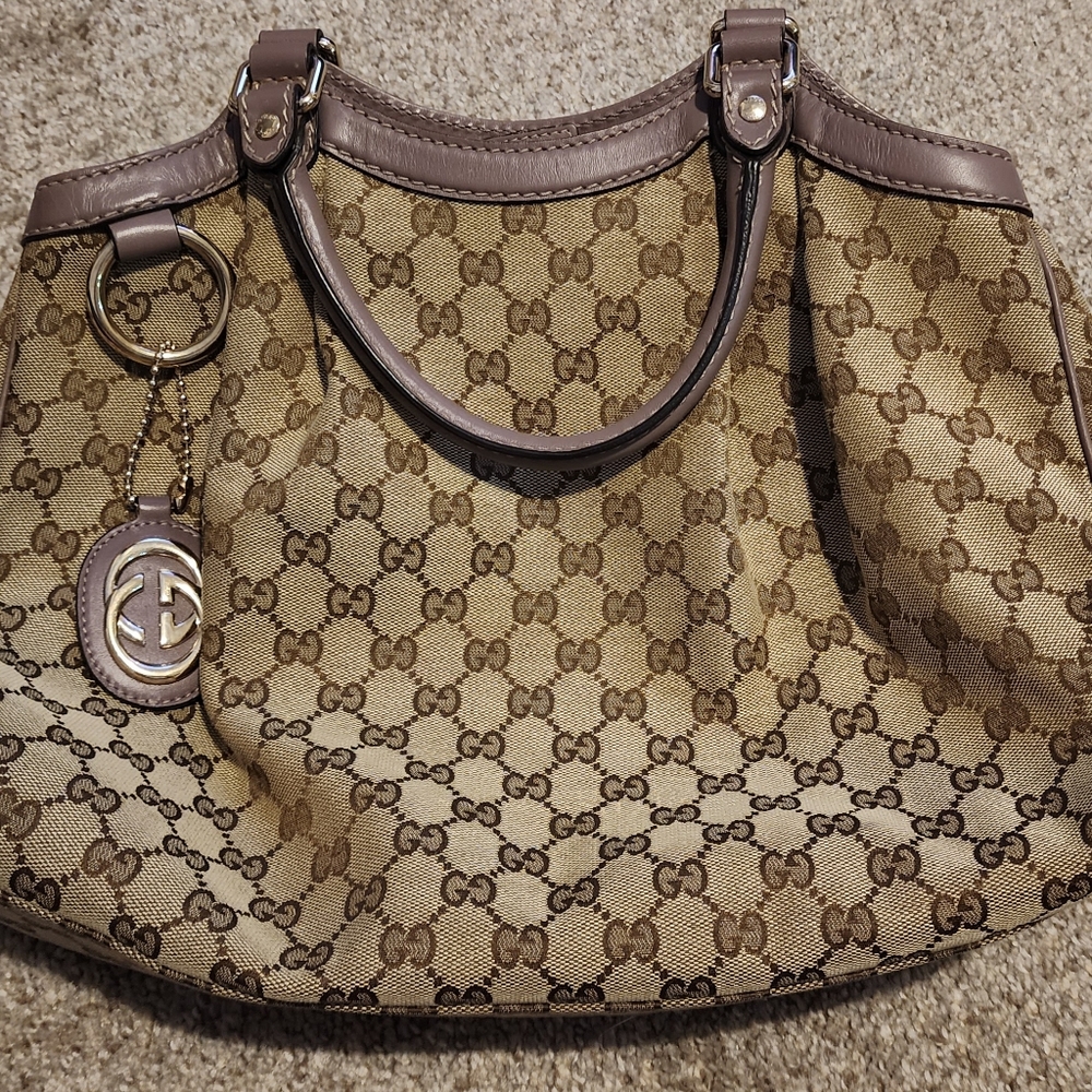Sukey Medium GG Canvas Tote Bag Beige Used